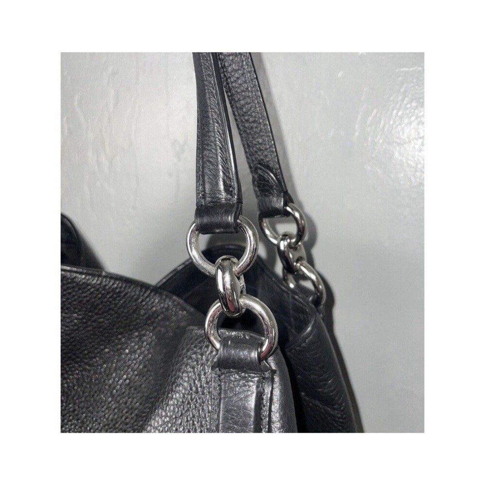 Coach Hallie Pebble Leather Shoulder Bag - Black/Chrome F80268 Soft Leather - Picture 8 of 12